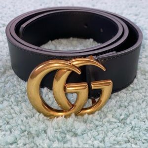 Never Worn Double G Black Leather Brass Gold Belt Double GG Men/Women 105cm/42”